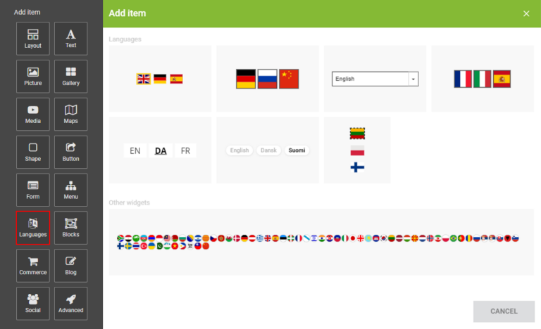 Sprachen Widget auswählen
