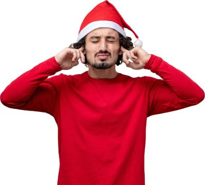 front-view-young-man-stucking-his-ears-brown-background-christmas-emotion-holiday